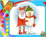 Новогодняя раскраска "Дедушка Мороз и Снеговик"